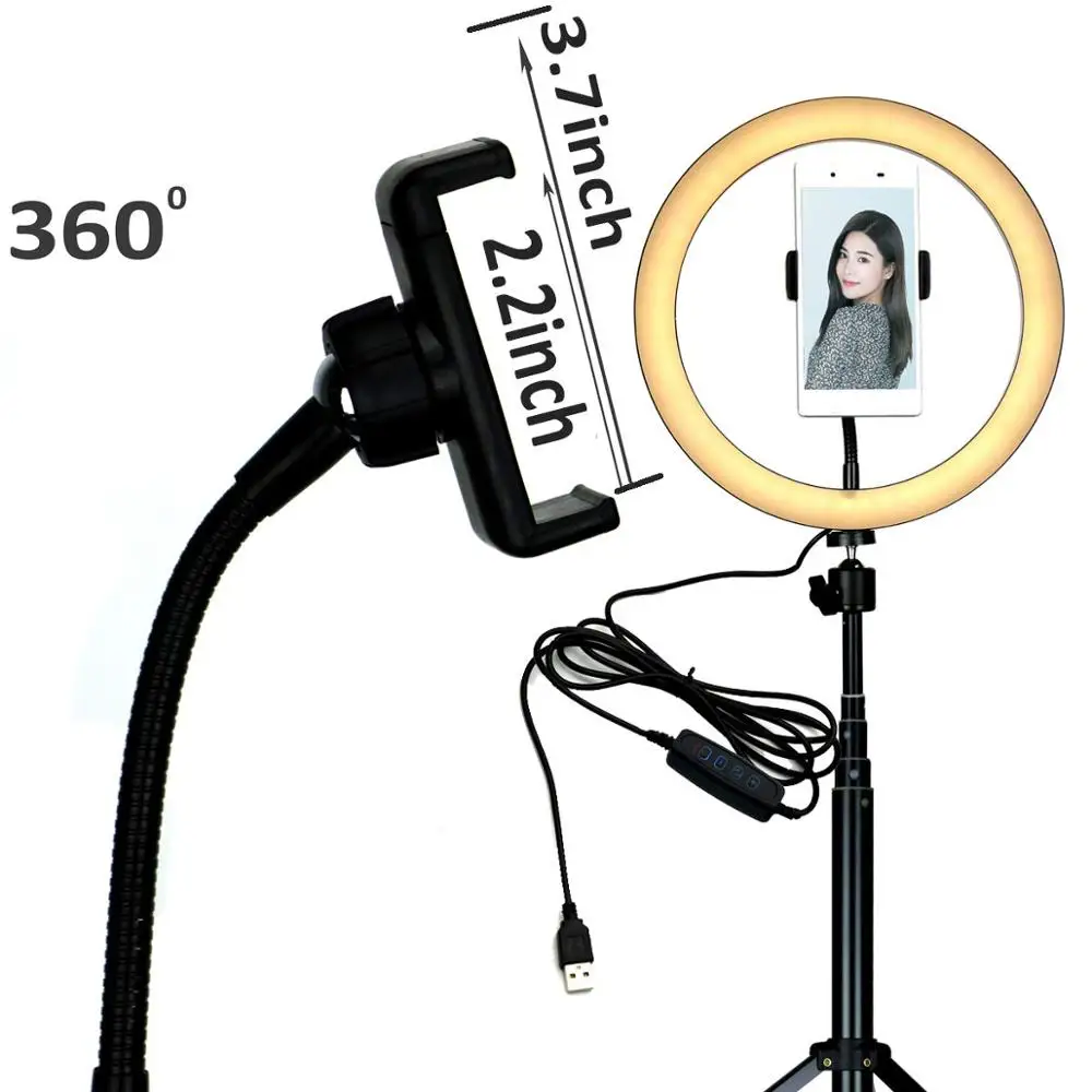 10" Selfie LED Ring Light with Tripod Stand &Cell Phone Holder Desktop Lamp Mini Led Camera for YouTube Video and live