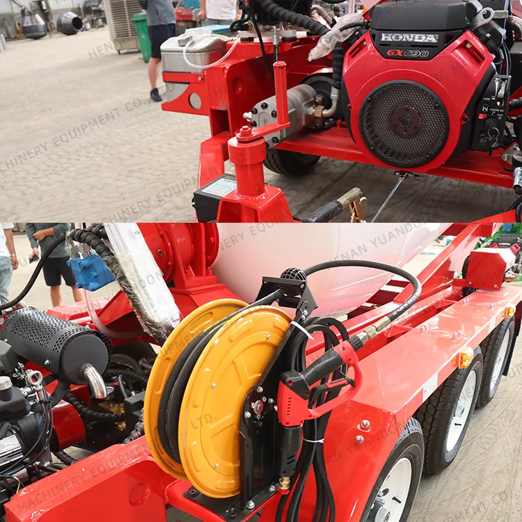 USA Popular 24HP Imported Gasoline Engine Concrete Ready Mixer Cart 2 Axis Fully Hydraulic System Cement Mixing Tank Trailer