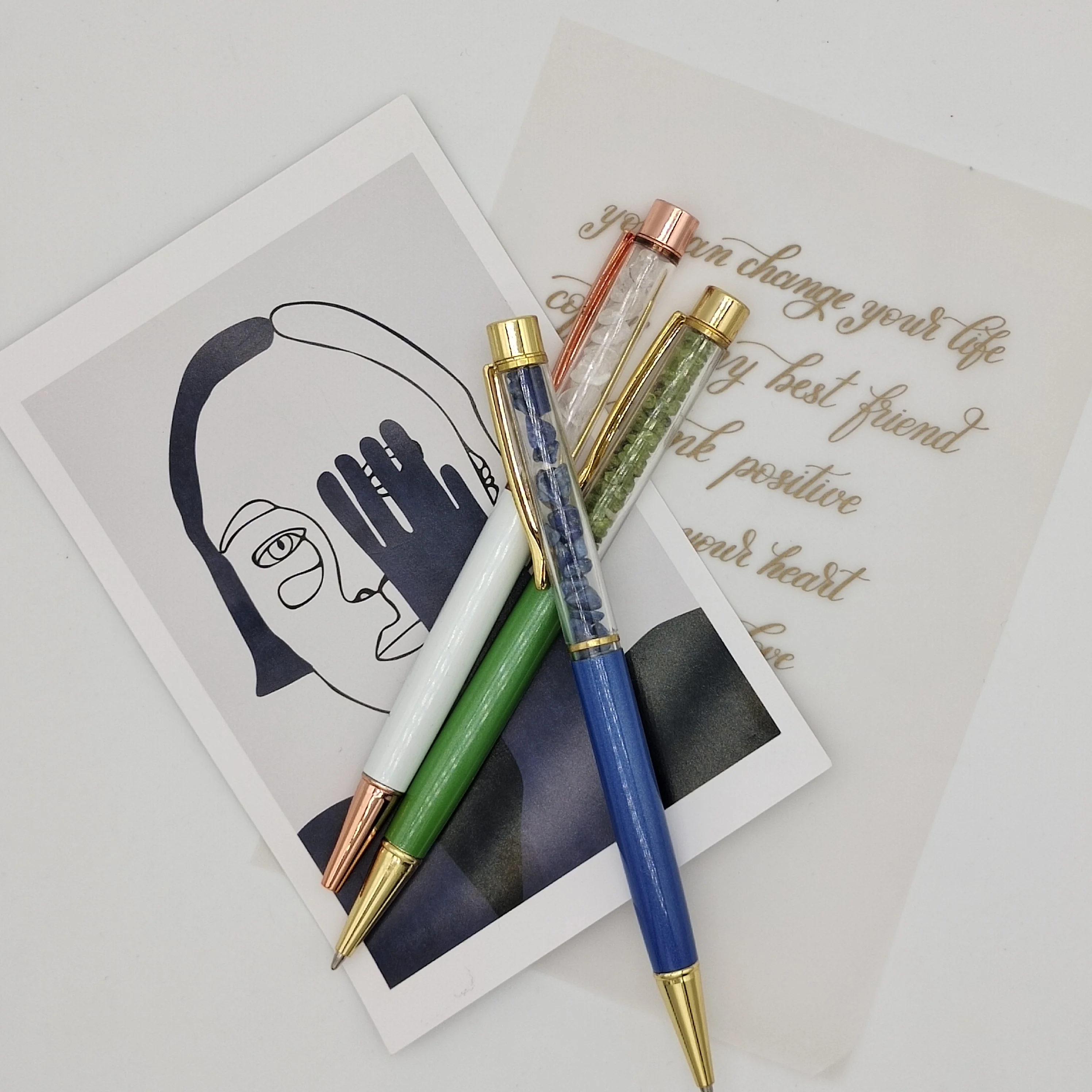 Hot Selling Customize Crystal Ballpoint Pen with Pure Natural Gemstone inside