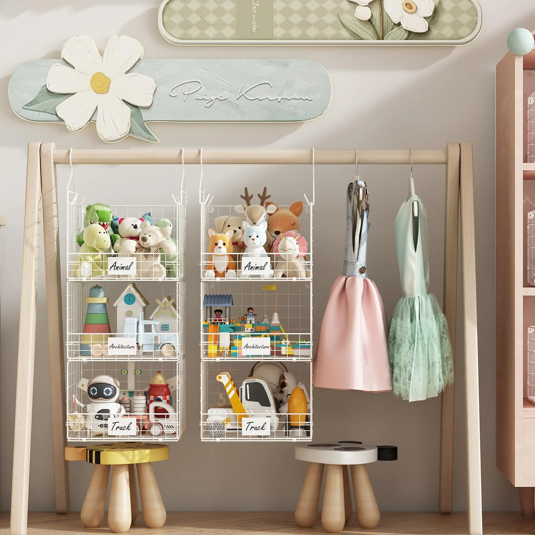 Hot sale 4 Tiers Hanging Closet Shelves Organizer Hooks Wall Mount Cabinet Wire Storage Basket Bins mesh basket for wardrobe