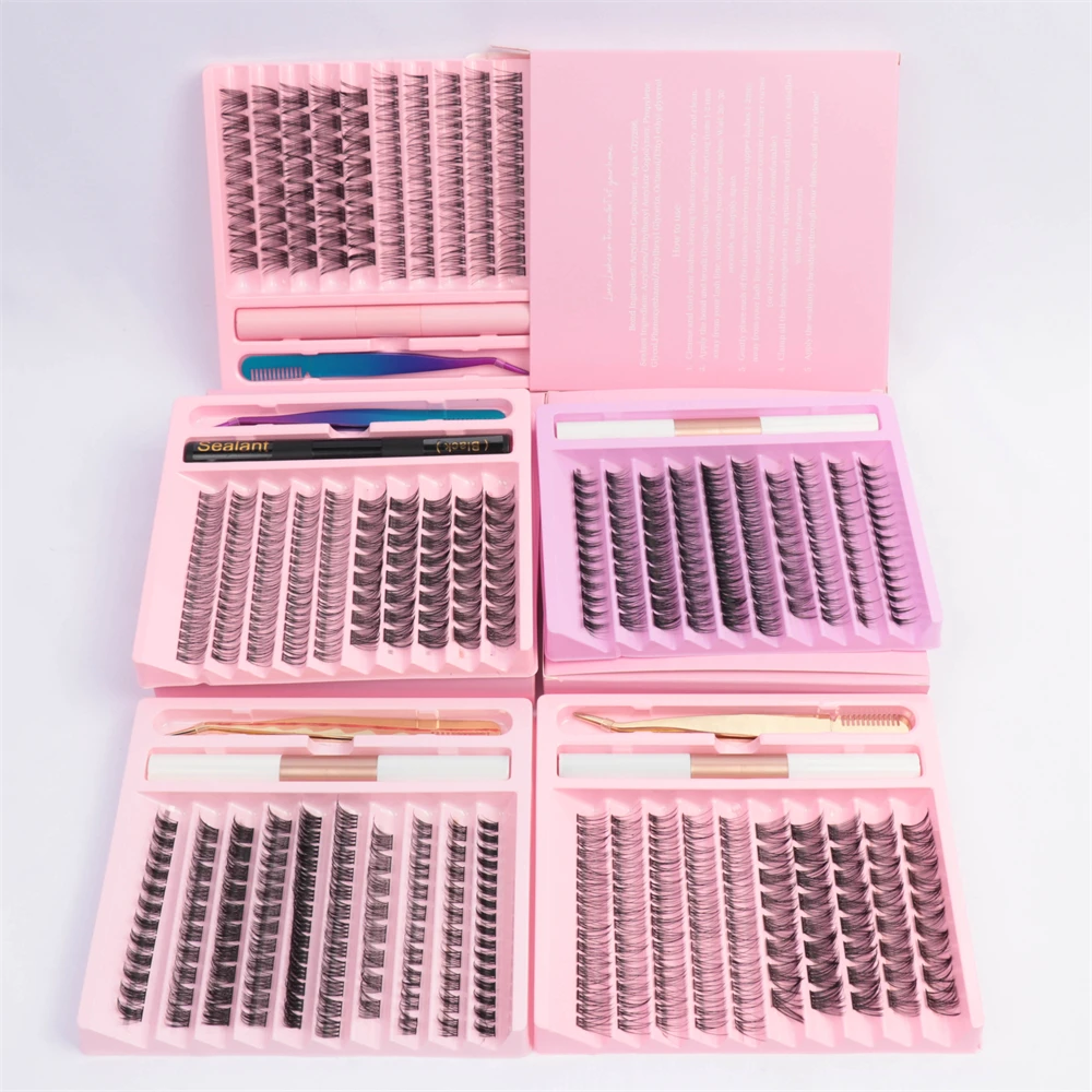 INICE extra strong diy eyelash extension glue sealant kit private label segmented eyelash extension kits diy pre-cut lashes