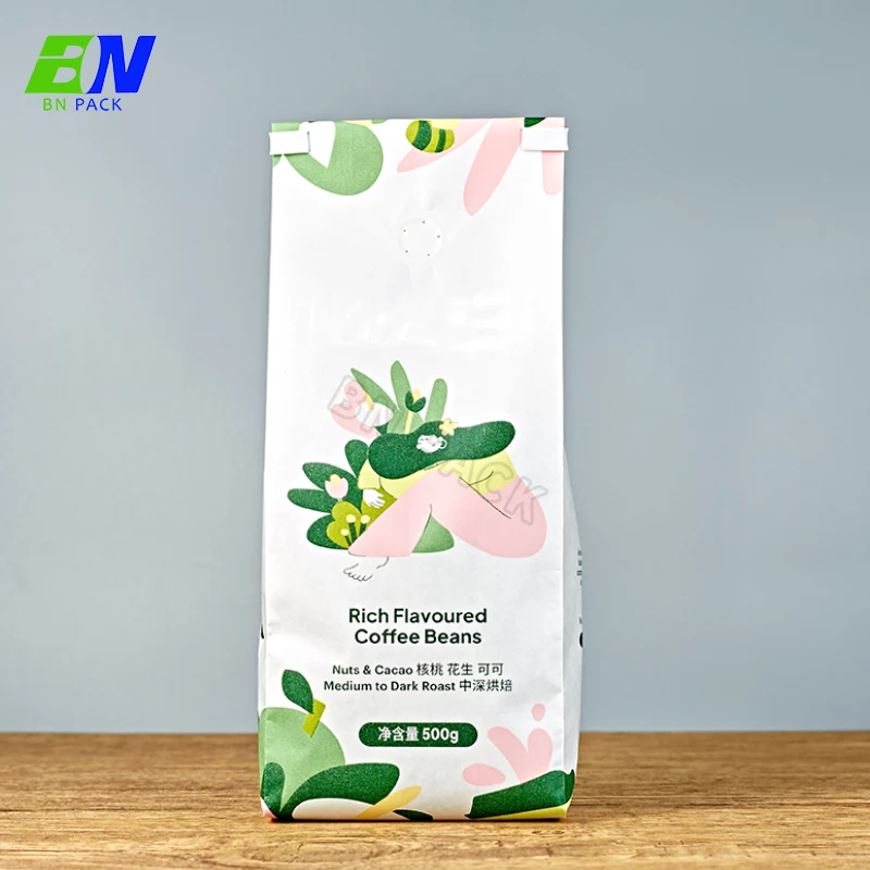 Bio Pla Biodegradable Coffee Bags With Valve and Zipper Custom Paper Packaging side gusset  Coffee Bean Bag  250g