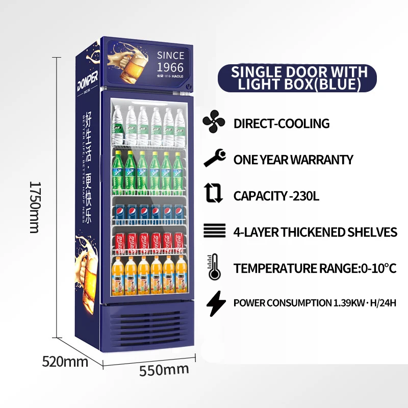 Donper high quality commercial single glass door Fridges refrigeration equipment supermarket Beverage cooler display Freezers