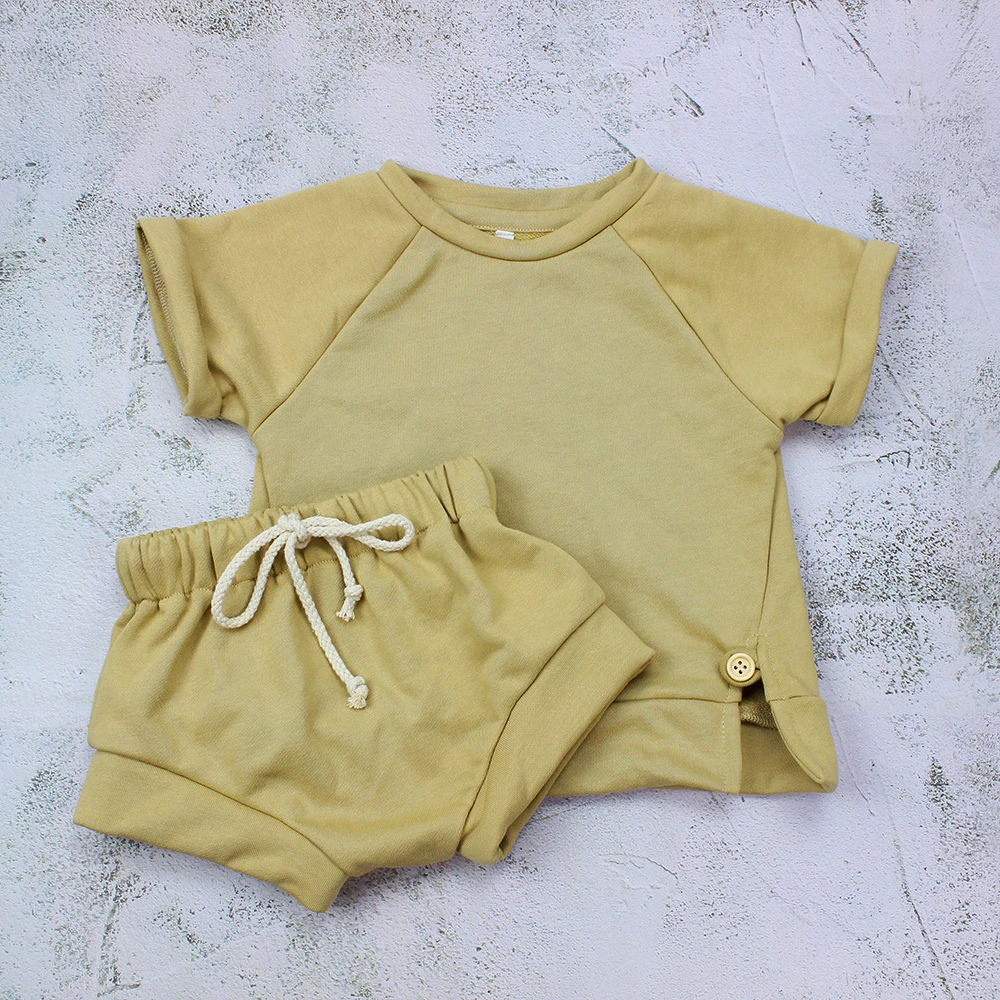 
2021 boutique custom logo summer 2 piece soft french terry toweling kids boy clothing set 