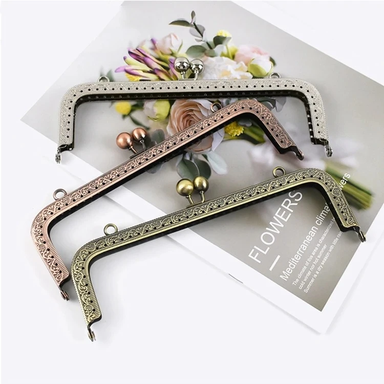 Meetee BF075 20cm Handbag Accessories DIY Leather Bag Handles Square Embossing High Quality Metal Purse Frame Kiss Clasp