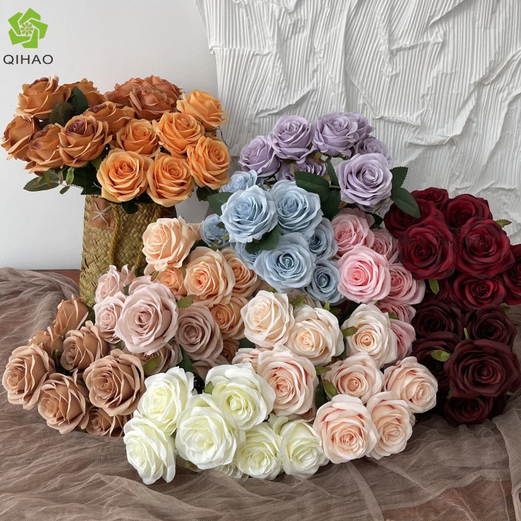 Wholesale Artificial silk flowers roses wedding bouquet 10 heads bouquet flower Faux roses for wedding decoration