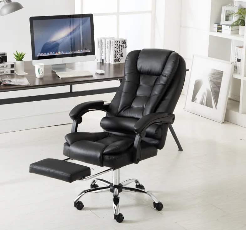 HANYEE Modern Home Office Swivel Chair Comfortable Dormitory Student Chair with Metal Armrest Synthetic Leather Material