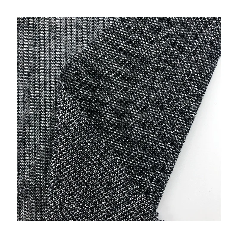 Good quality  silver metallic stretch knitted fabric 120gsm polyester lurex 2*2 yarn dyed rib for garment turban