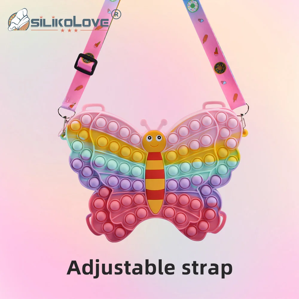 Hot sales butterfly acupressure toys adjustable kids girls shoulder bag small gift jewelry bag coin purse crossbody bag