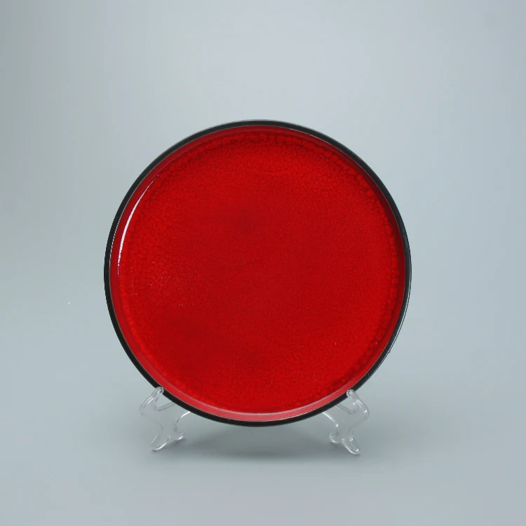 Hot Selling 16 Pieces Vintage Red Black Two Tone Color Restaurant Household Dining Plate Set Ceramic Tableware Dinnerware