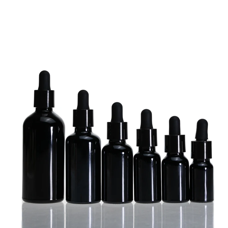 Custom Colors 30ml 50ml 100 ml Black pipette bottles Glass Essential Oil Bottle With Dropper