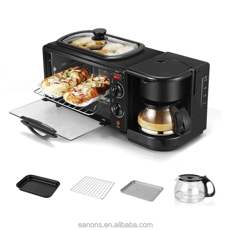 Mini Electric Toaster Oven Coffee Frying Pan Baking Machine 3 In 1 Multifunction Breakfast Maker