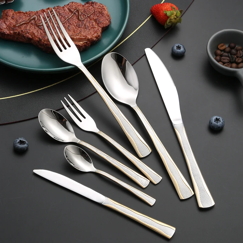 MYD Wholesale Luxury Stainless Steel 6pcs  spoon fork knives set Wedding Dinnerware Gold Plated Cutlery Set modern