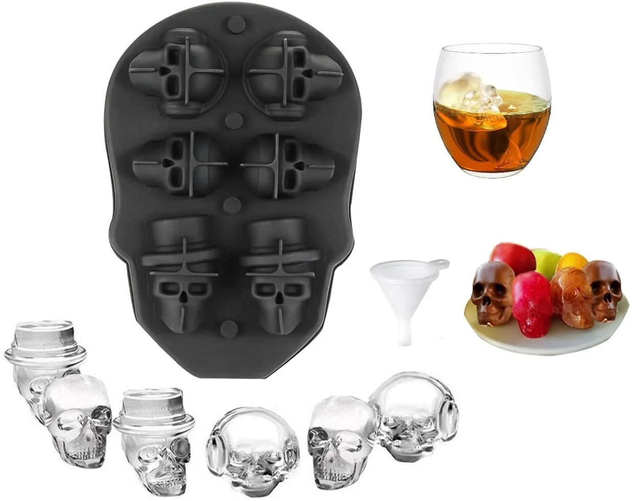 
Food Grade Silicone 3D Skull Ice Mold Tray Easy Release Ice cubes Makers with Lid for Whiskey Cocktails Chocolate Molds BAP Free 