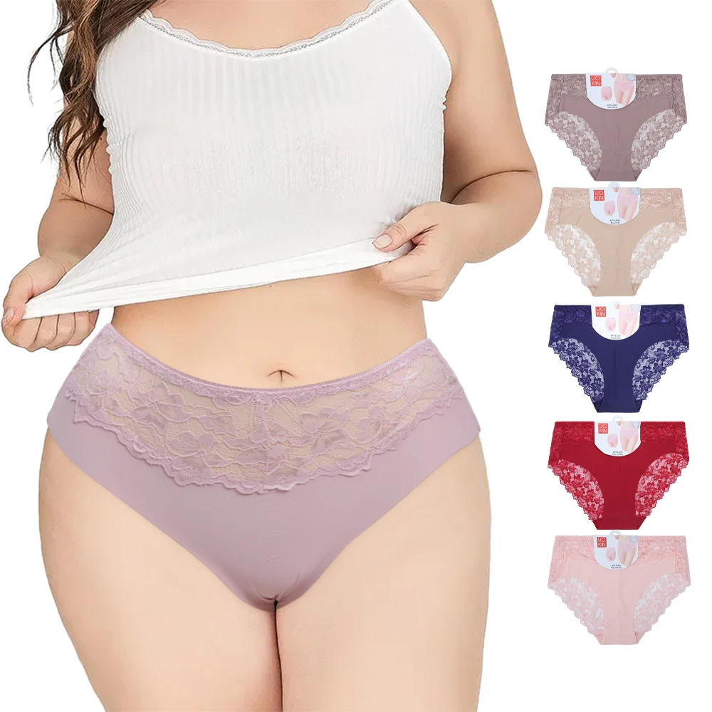 UOKIN ladies panties underwear sexy transparent back full lace nylon briefs 3xl high rise underwear A4369