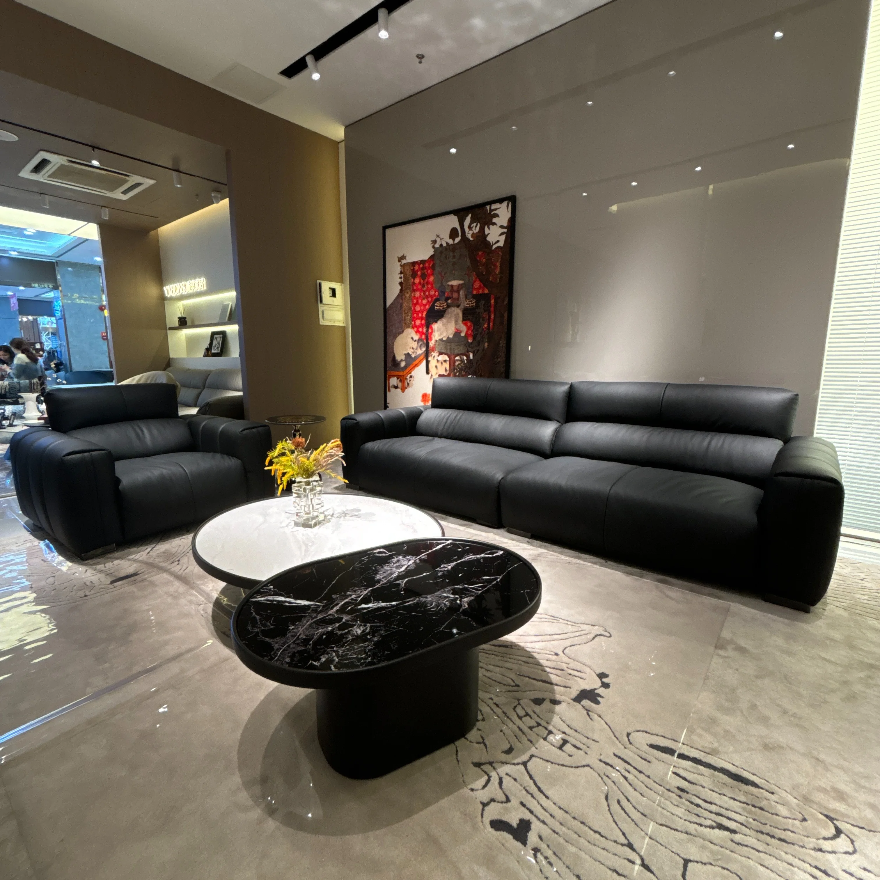 Hot Selling American Luxury 1 2 3 Seater Modern Black Minimalist Leather Sofa Set Home Hotel Comfortable Living Room Furniture
