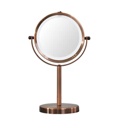quality customized round led smart makeup mirror desk Adjustable metal Stand table led lighted vanity makeup mirror with lights
