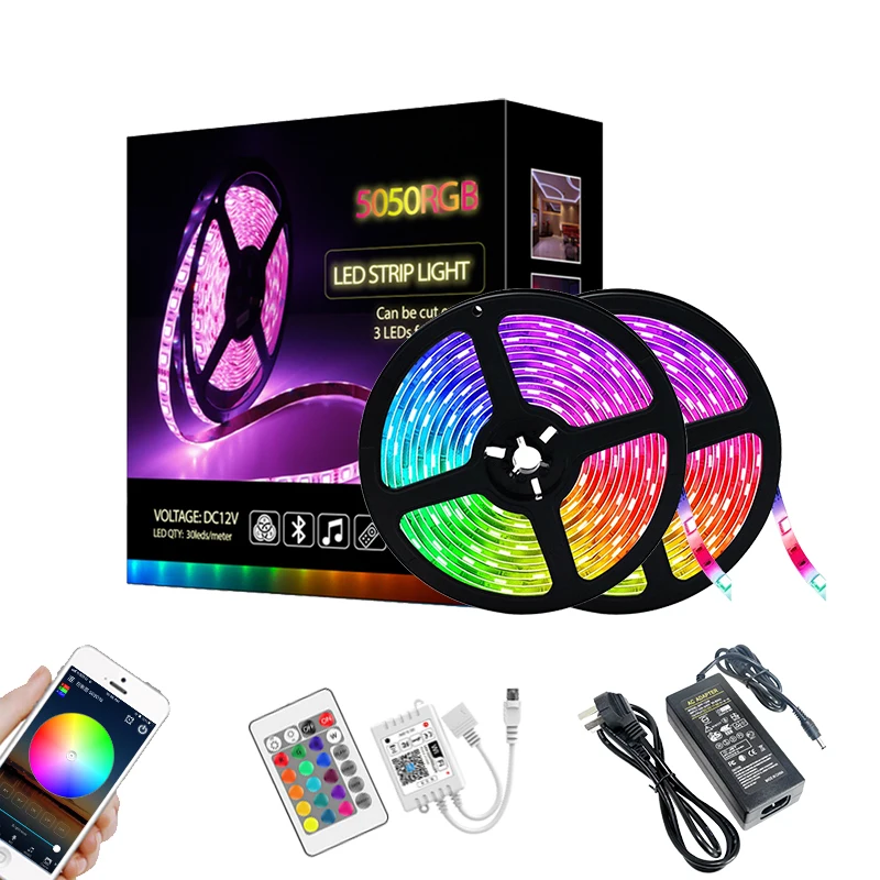 10 метров 12v 5050 цветная (RGB) Светодиодная лента из водонепроницаемого материала с поддержкой Wi-Fi костюм разноцветный световой интеллигентая (ый) Голос музыкальное