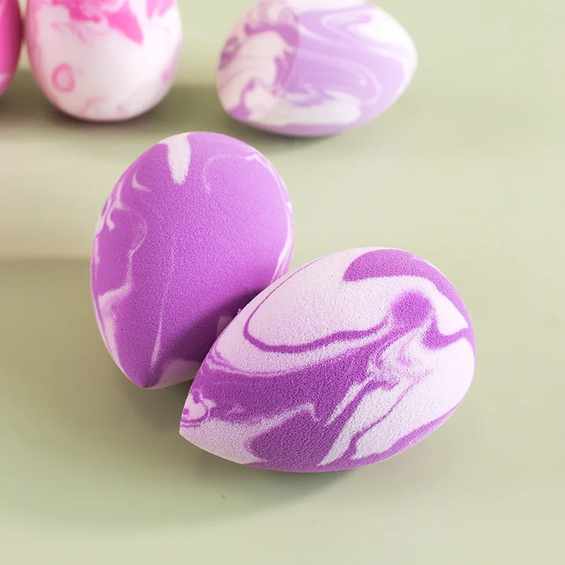 Private Label Soft Pink and White Marble Water Drop Beauty Sponge Blender 1 Sided Cut Mixing Color Makeup Blending Sponge