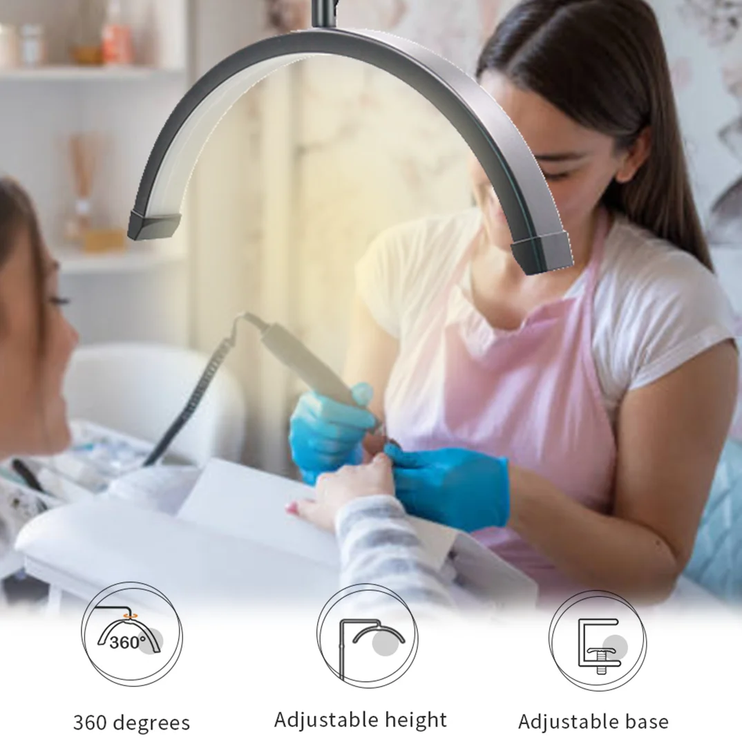 Manufacturer Low Price Nail Lamp Table 16in Half Moon LED Light for Nails Arch Light with Phone Clip and C-clamp Spa Lash Lamp