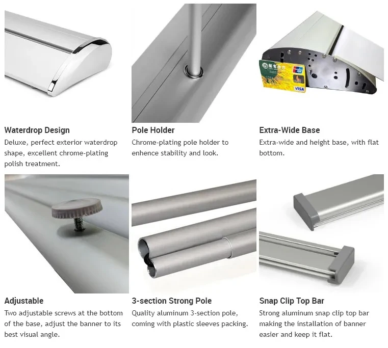 CMYK Digital Printing Retractable Banner Stand 85*200 CM Wide Base Roll up Indoor Outdoor Display for Exhibition