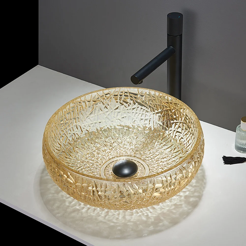 Pate Crystal Glass Wash Basin Sanitary Wares Modern Pedestal Basin For Bathroom