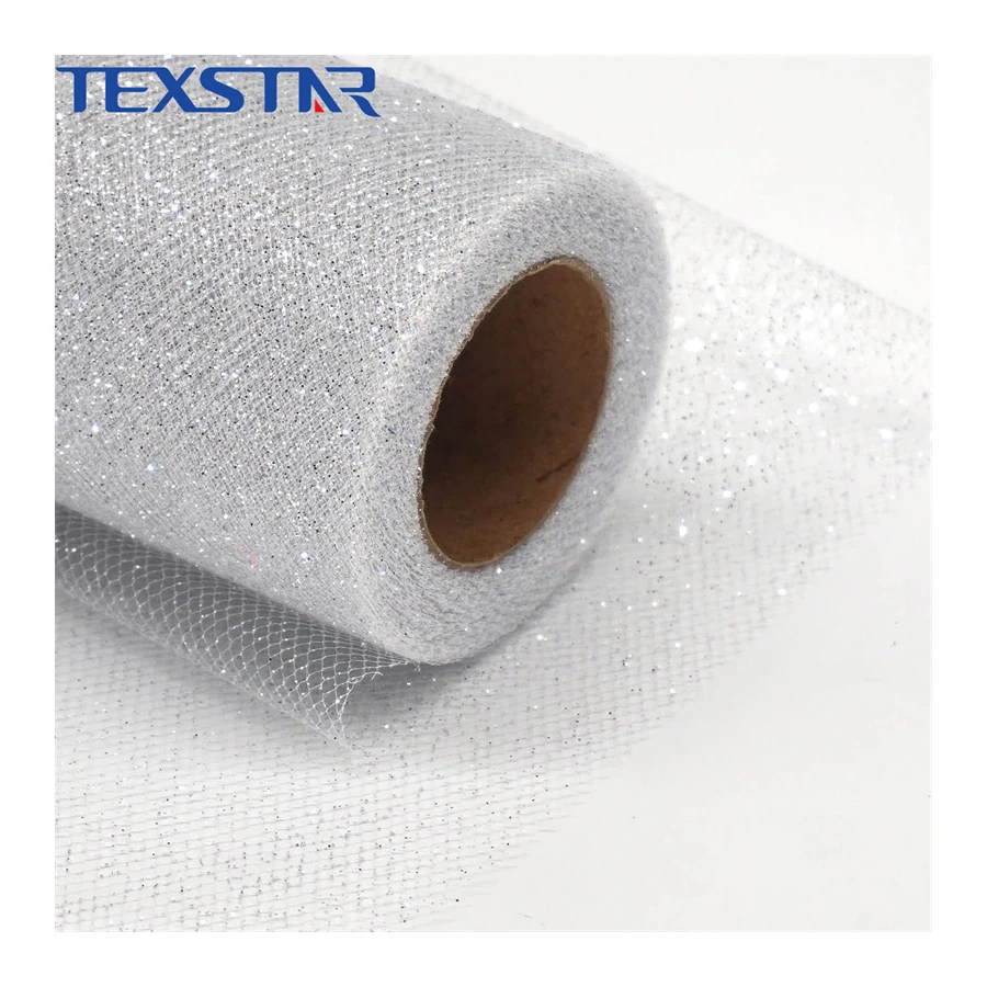 High quality sparkle tulle fabric roll in 6 Inch x25 Yards shining tulle roll for tulle bow