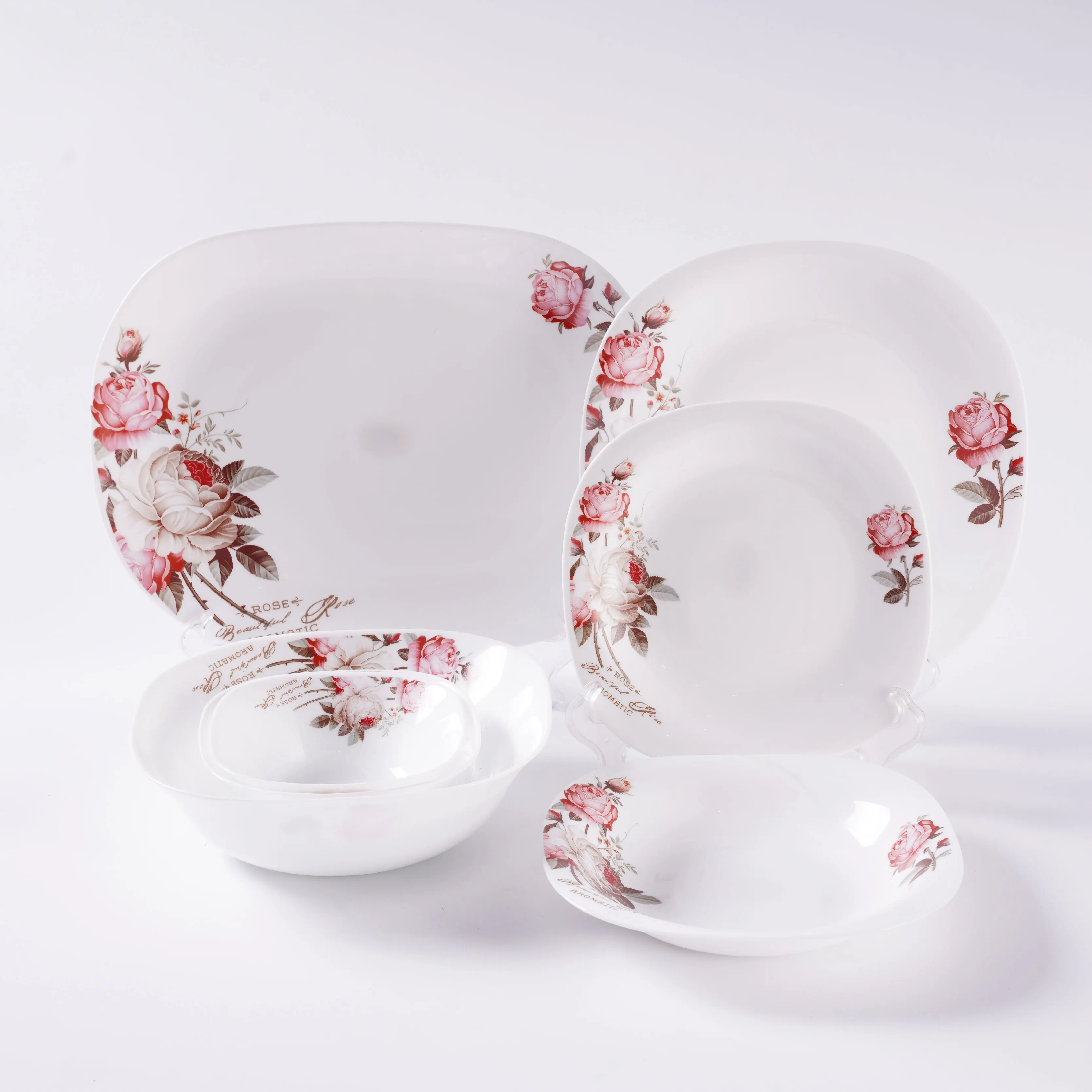 Wholesale Good-quality 58pcs Opal Glass Dinnerware Set OEM Decal Designs For Dinnerware