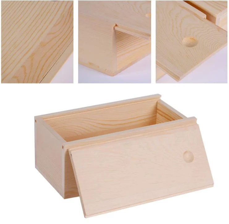 Unfinished Wood Storage Box with Slide Lid,Blank Natural Wood Box Case Container for Christmas,Wedding,Party,Gift Jewelry Box