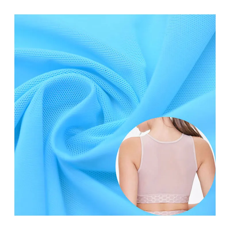 
mesh fabric for sportswear moisture wicking quick dry ocean blue mesh knit sportswear sport tops t shirt bra fabric 