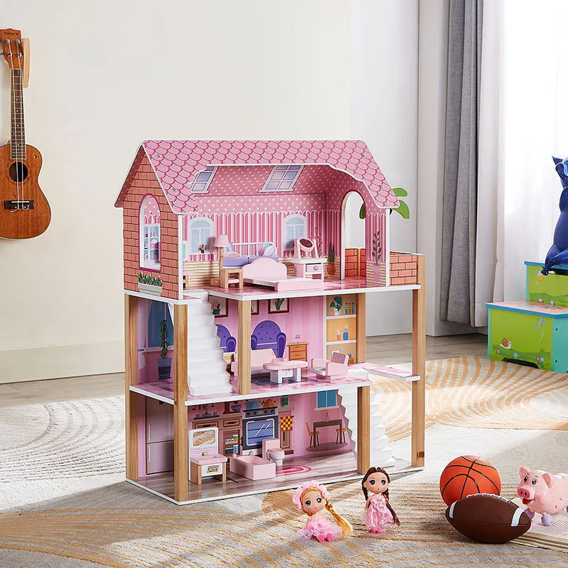 Hot Selling Small Wooden Dolls House Toy For  Kids Toys Wooden Houses Pretend Toy Wooden Doll House