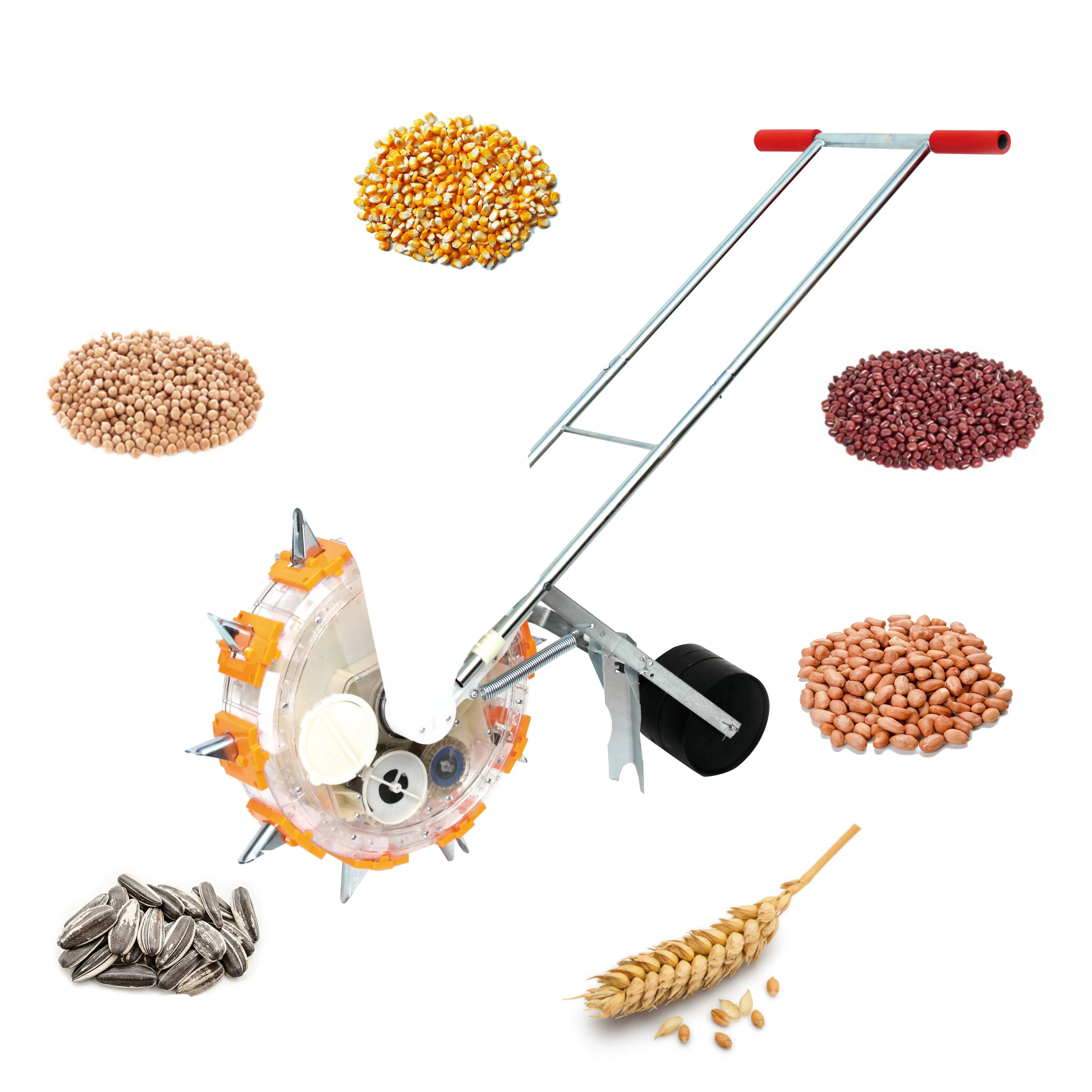 The new home hand-propelled walking seeder is an automatic planter for planting corn, peanuts, soybeans and wheat