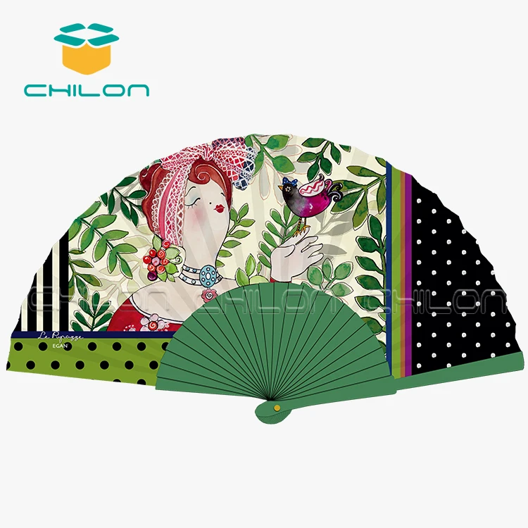 Custom Wedding folding Fan for Gifts fabric  Wooden Hand Fan spanish wood fan