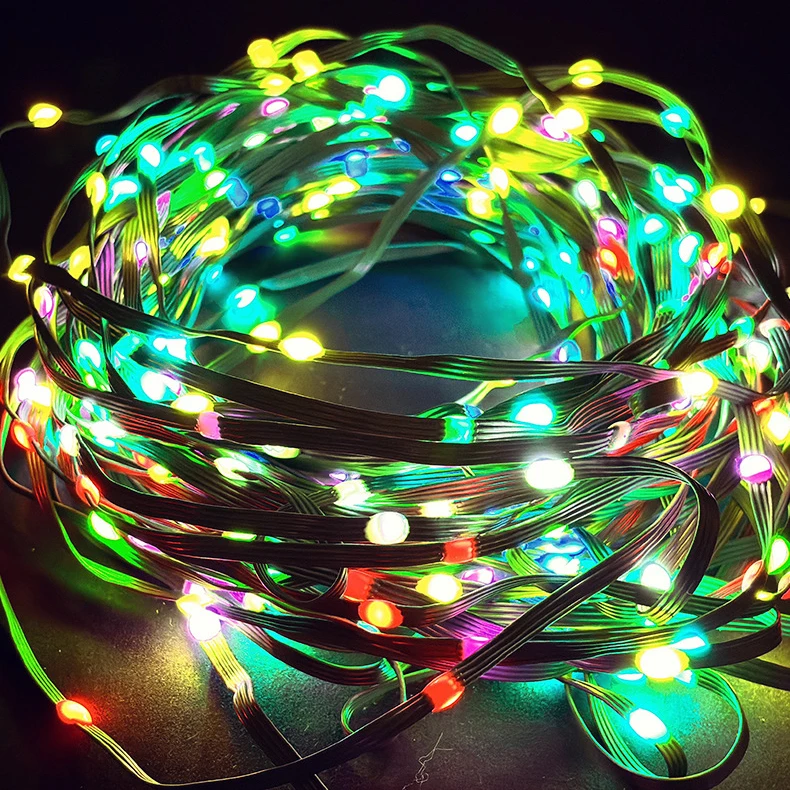 DC12V WS2815/WS2818 4Pin Pebble Seed LED Pixel String Light RGB Addressable IP67 Green Wire 5cm/10cm Pitch 50ct/100ct/200ct Long