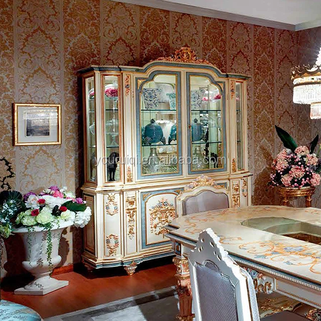 Italian TOP Brand Wine Cabinet, Classic Solid Wood Glass Cabinet, Luxurious Antique White Display Cabinet