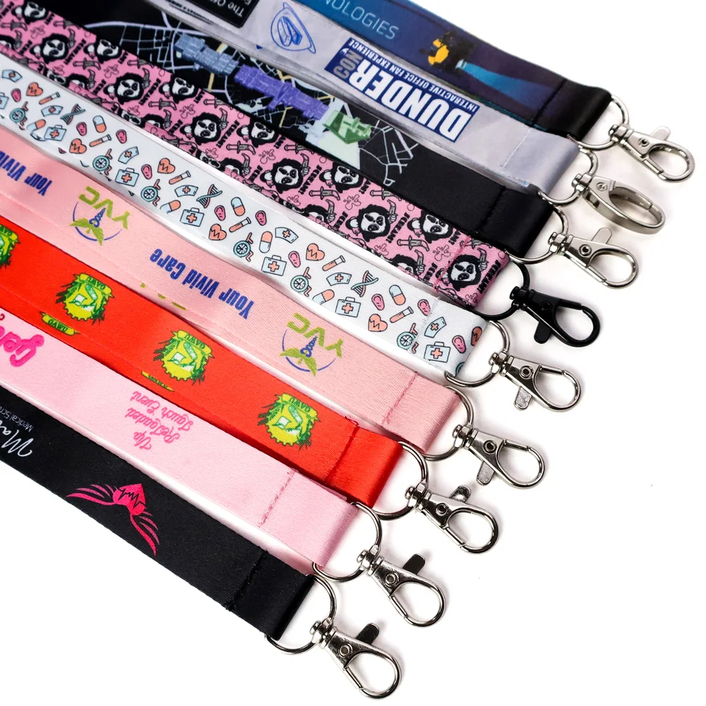 Custom designer cute adjustable sublimation printed fabric lanyards with id card badge holder