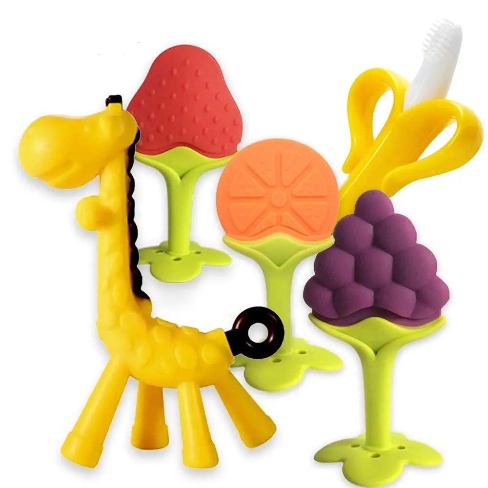 Cute Silicon Soothe Massage Sore Gums Infant Giraffe Teether Ring Soft Toy Cartoon Kids Dental Care Silicone Baby Molar Teeth