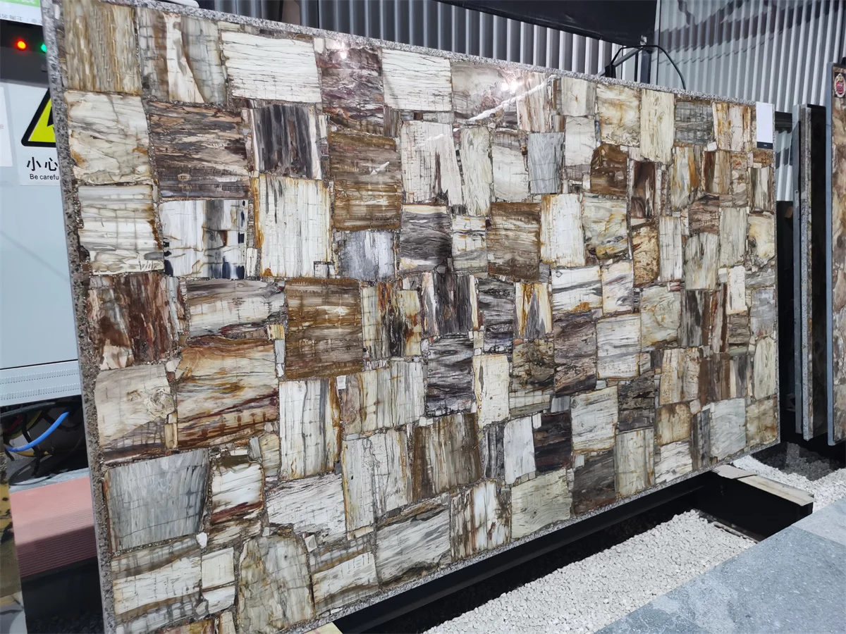 Precious Composited Semiprecious Stone Fossil Petrified Wood Agate Slab For Backlit Wall Panel