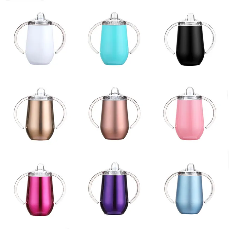 
10oz Stainless Steel Baby Sippy Cup with Nozzle Egg Shape Tumbler with Double Handle 