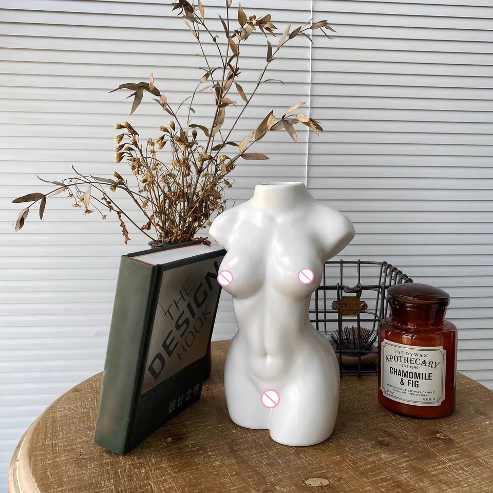 Hot Sales Creative White Black Ceramic Art Flower Vase Desktop Home Decorations For Woman Body Art Vase