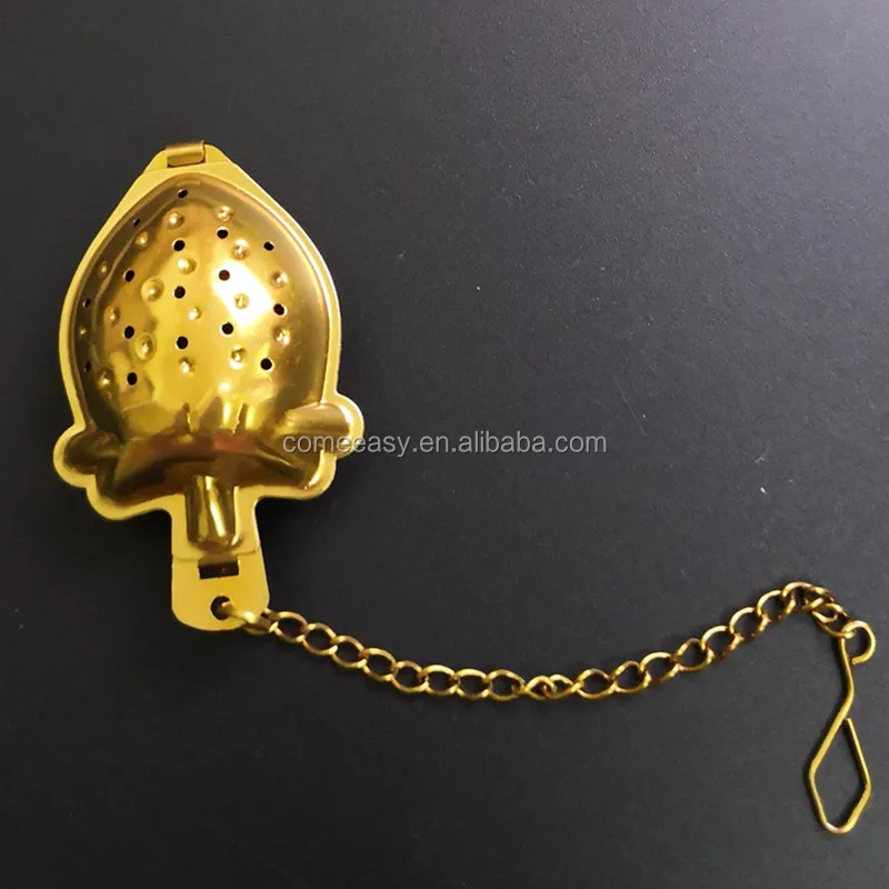 kitchen accessories  304 stainless steel gold plating strawberry shaped tea strainer