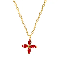Best Seller Four Leaves Clover 14K Real Gold Plated Pendant Stainless Steel Colorful Zircon Necklace