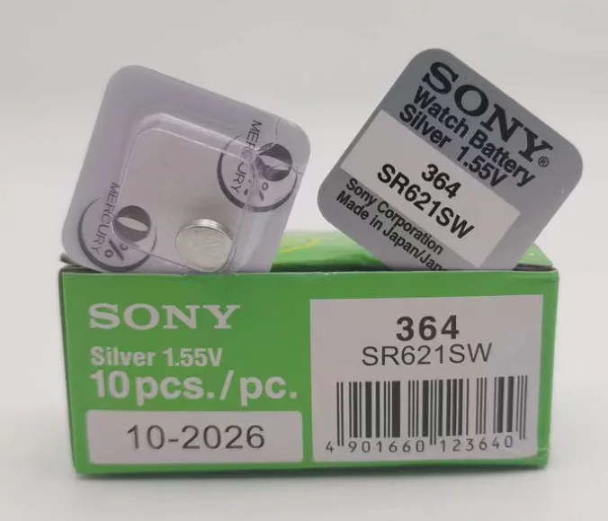 single pack for Sony 364 337 377 371 Original 1.55V Silver Oxide Watch Battery 364 SR621SW V364 SR60 SR621 AG1 Button Coin Cell
