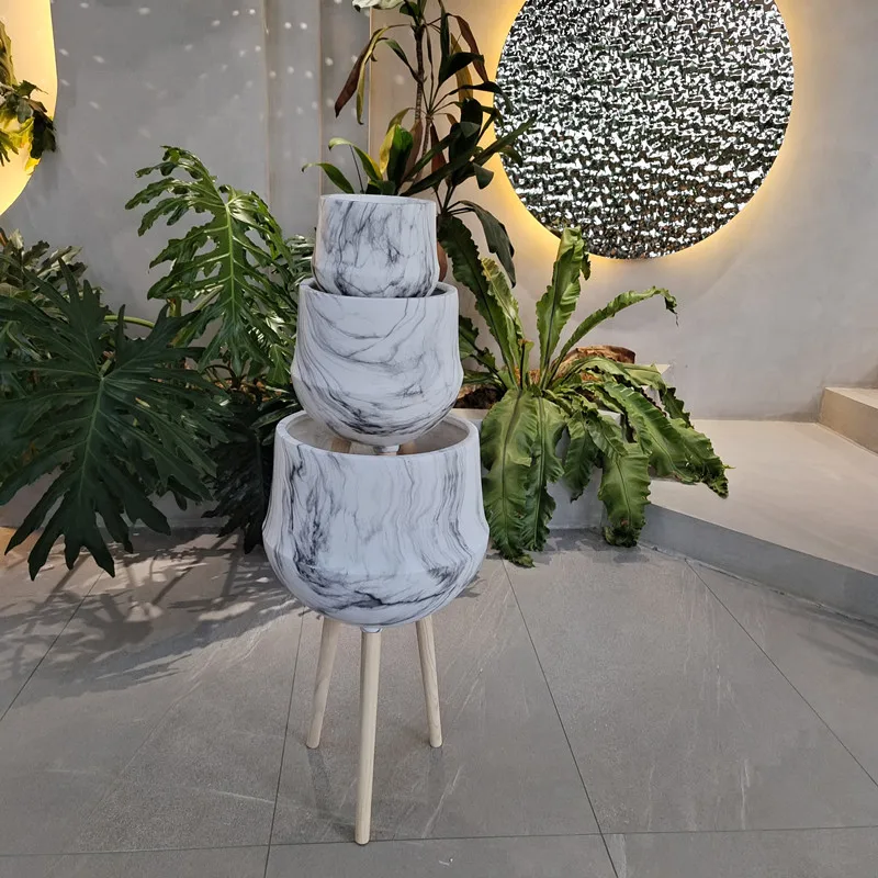 Cheap Price Custom Marbling Fiber Clay Fiberglass Flower Pot For Home Decor Europe Art Style Personality Planter Pots