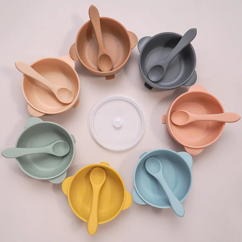 
BPA Free Baby Bibs Bowls 3 Pack Set Spoons Feeding Products Silicone Baby Supplies 