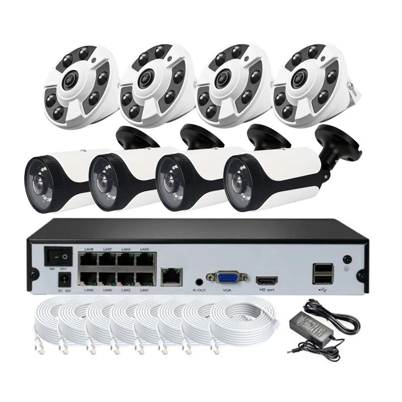 Wide angle lens 180 degree camera kit panoramic view 8ch 4k poe nvr 8mp ip poe security camera system