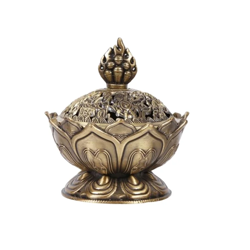 Incense Burner Holy Tibetan Lotus Incense Burner Alloy Bronze Incense Holder Metal Craft Handmade Censer for Office Home Decor