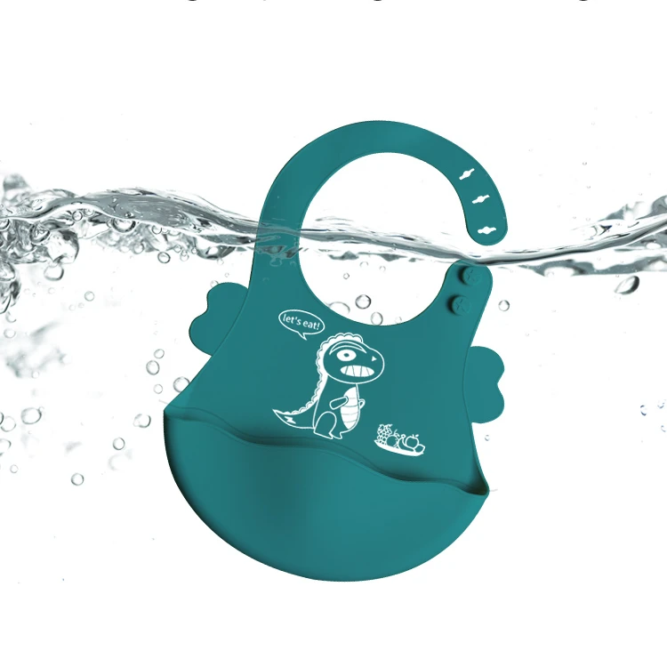 Baby supplies products food grade silicone baby bibs waterproof dinosaur cartoon silicone baby bib for free sample