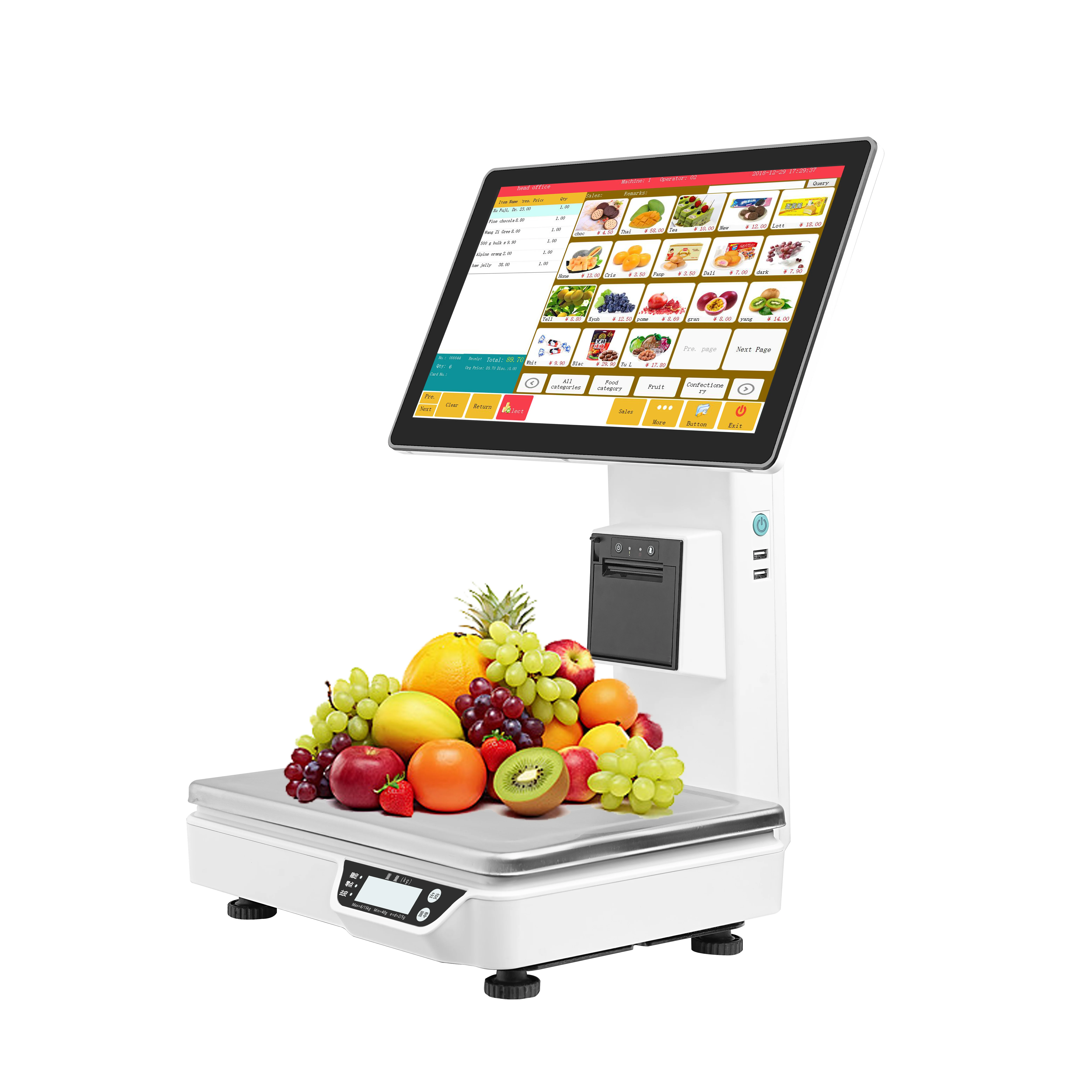 Computing 15Kg/30Kg Digital Commercial Pos System Touch Screen Pos Weighing Scale Price With Printer For Fruit
