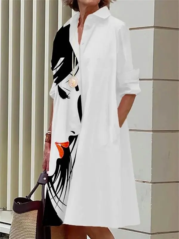 Wholesale New Arrivals Fashion Boutique Clothing Midi Knee Length Casual Abstract Painting Printed Women Dresses